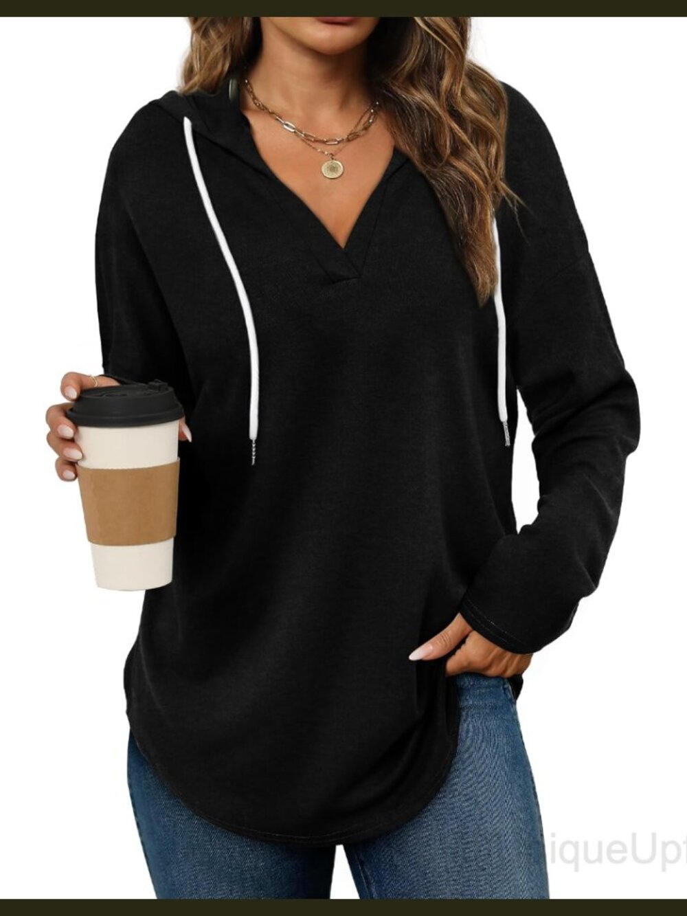 Womens Oversized Hoodie V Neck Long Sleeve Pullover Sweatshirt Loose Fit